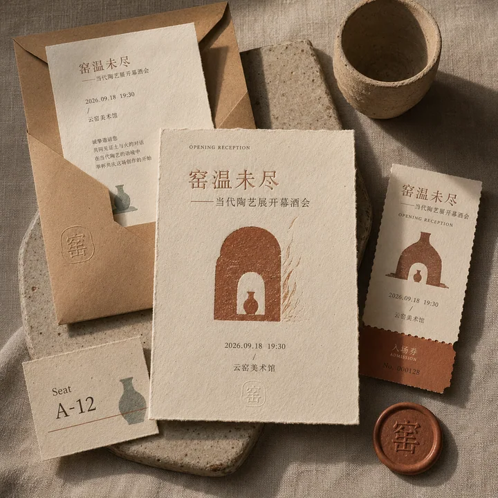 当代陶艺展开幕酒会窑火余温邀请函