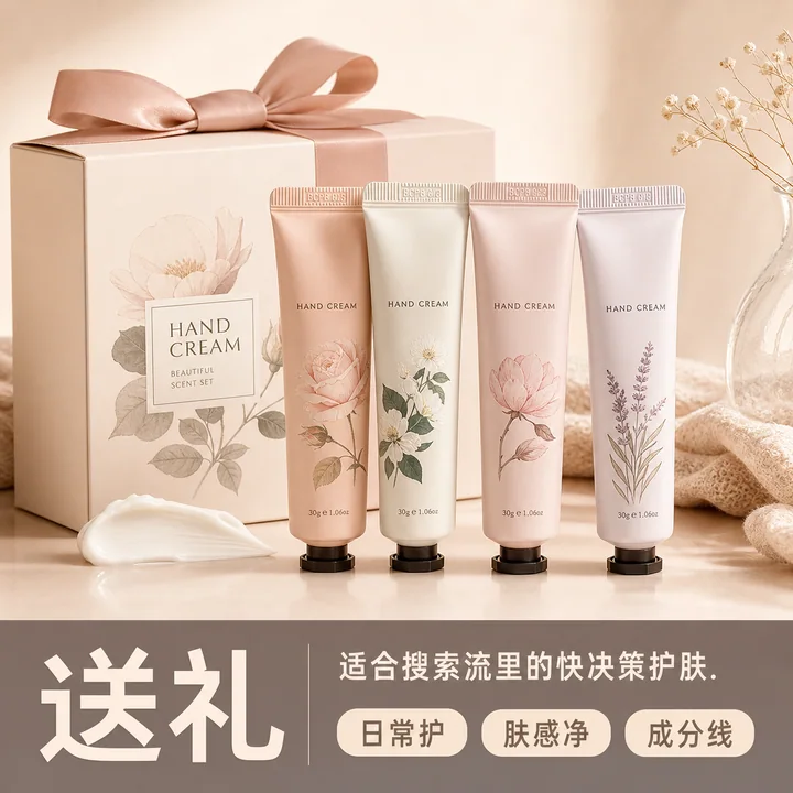 礼遇季杏粉色调护手霜搜索主图设计
