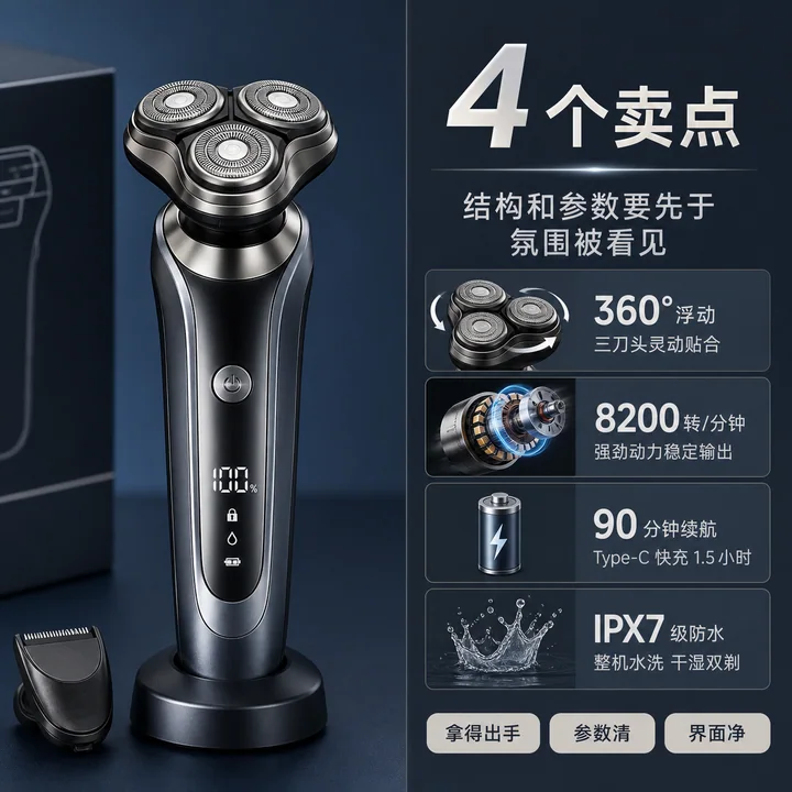 硬核参数型旋转刀头剃须刀天猫搜索主图
