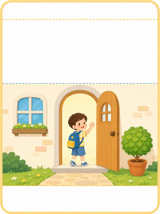 温馨治愈系：站在家门口的小朋友识字卡底图