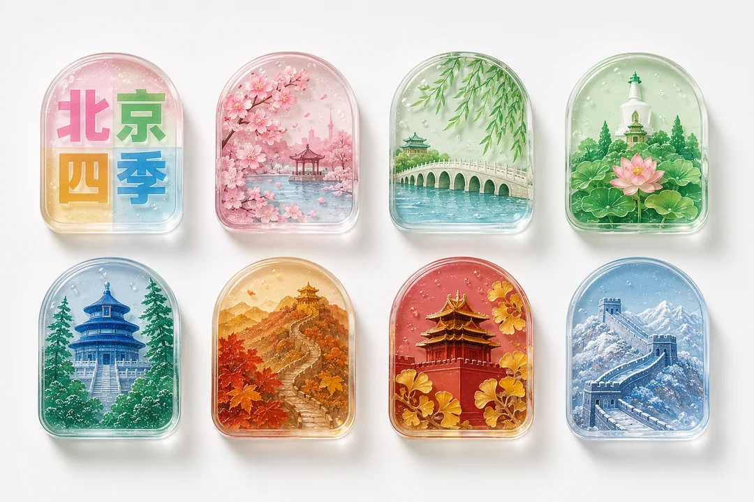 晶莹剔透北京四季主题树脂冰箱贴全集