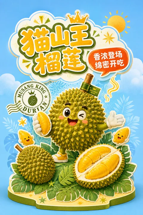 Q版猫山王榴莲吉祥物可爱立牌设计