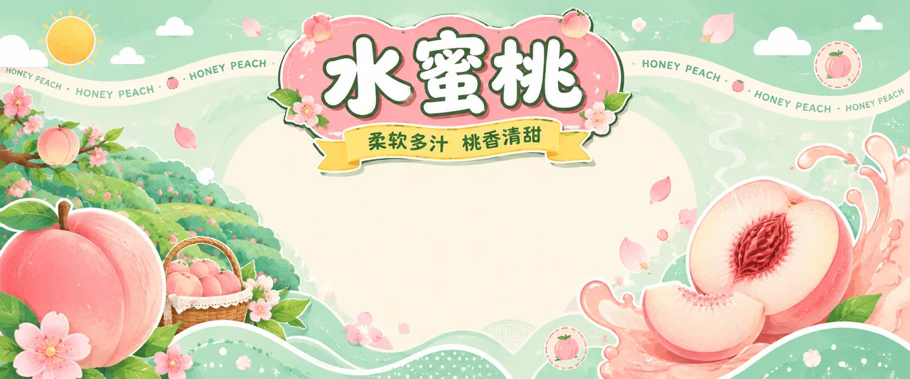 梦幻水蜜桃清甜果园矢量背景墙