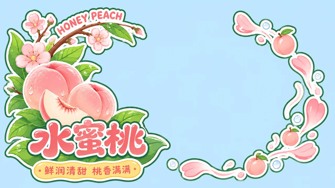 梦幻水蜜桃清凉夏日橱窗贴设计