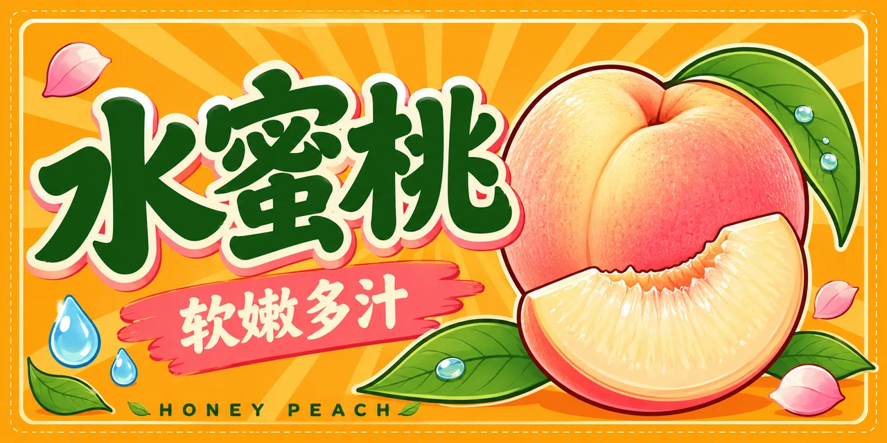 明亮橘黄Q版水蜜桃货架插牌设计