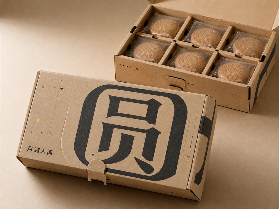 极简纸艺美学中秋月饼礼盒设计图