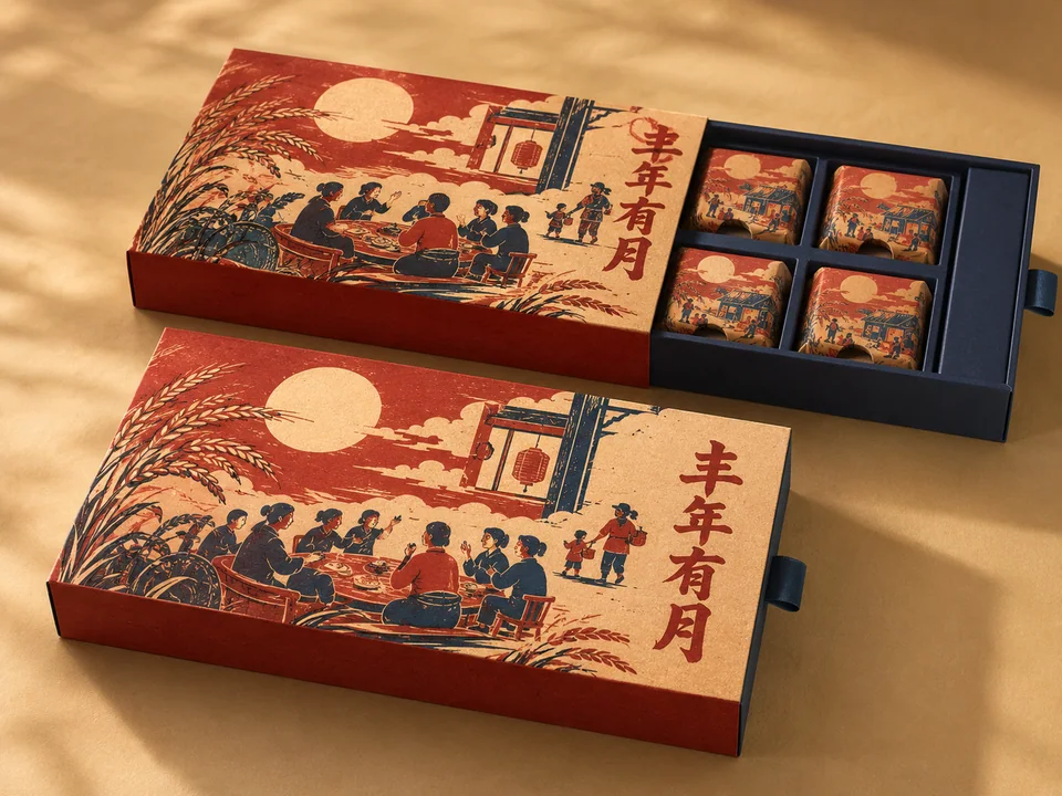 丰年有月:木版年画风中秋月饼礼盒设计