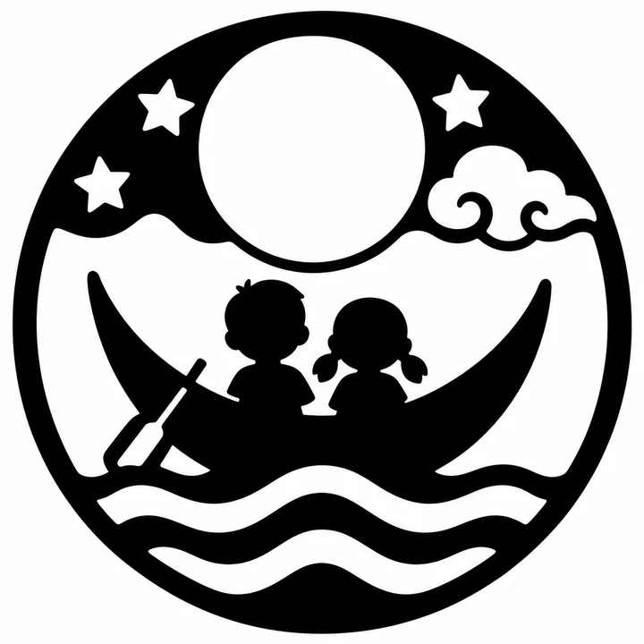 中秋节儿童月亮船手工剪纸模板