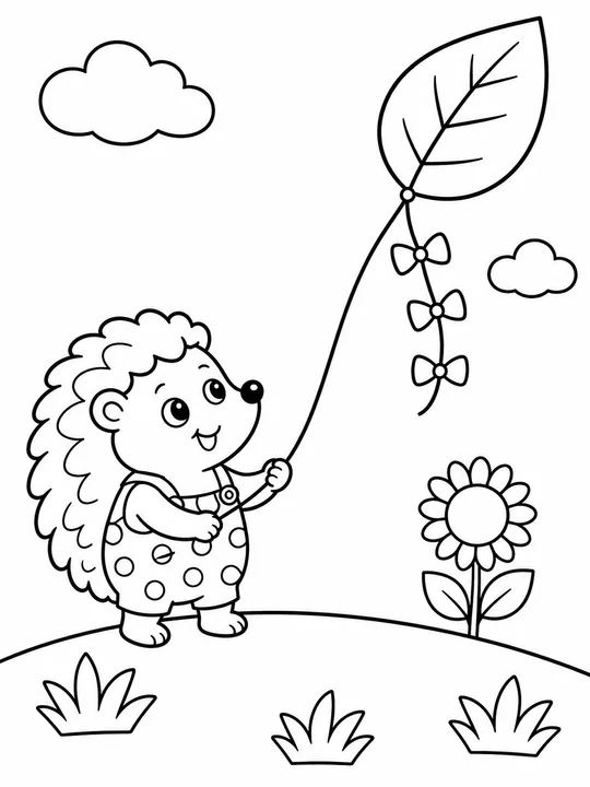 森林小刺猬放飞叶子风筝简笔画