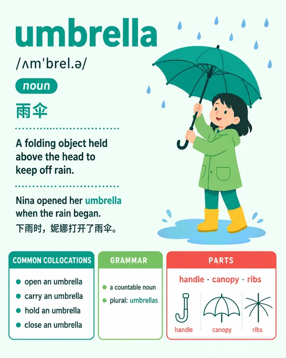 精致英语词汇学习卡片：雨伞篇