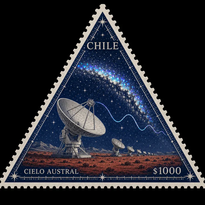 智利阿塔卡马星空下的三角形射电望远镜邮票