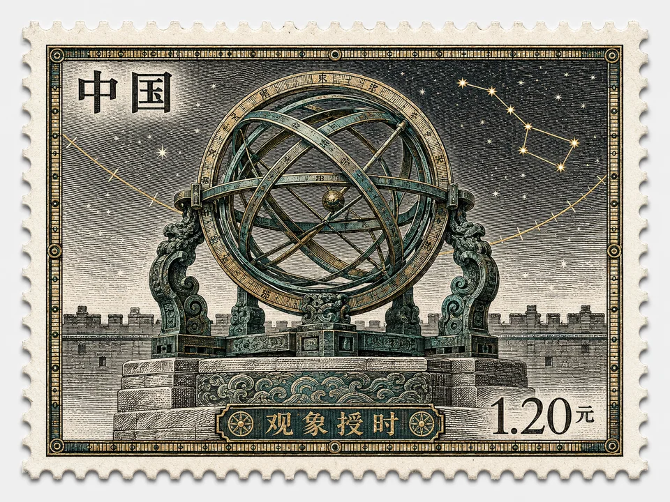 青铜浑仪古星图纪念邮票设计
