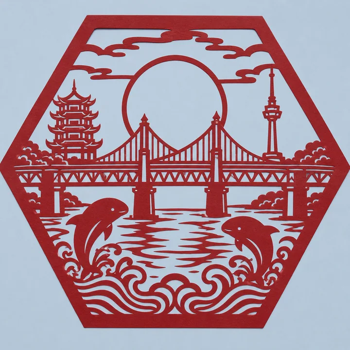 武汉中秋长江大桥剪纸窗花艺术