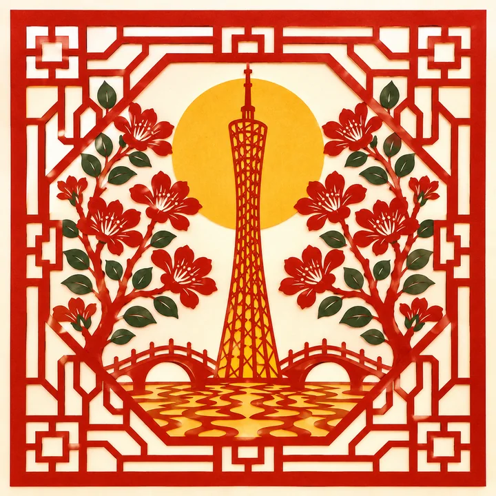 岭南满洲窗剪纸广州塔中秋圆月