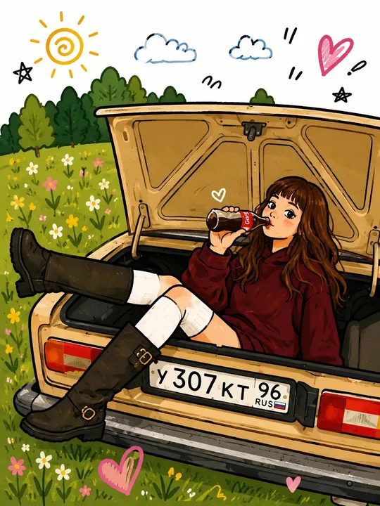 复古苏联轿车后备箱女性人像摄影
