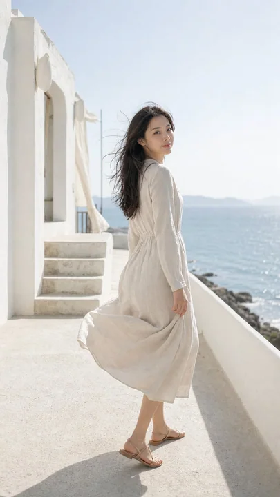 极简白色海滨民宿东亚女性生活写真