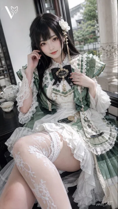 绿白洛丽塔日系清透少女真人摄影
