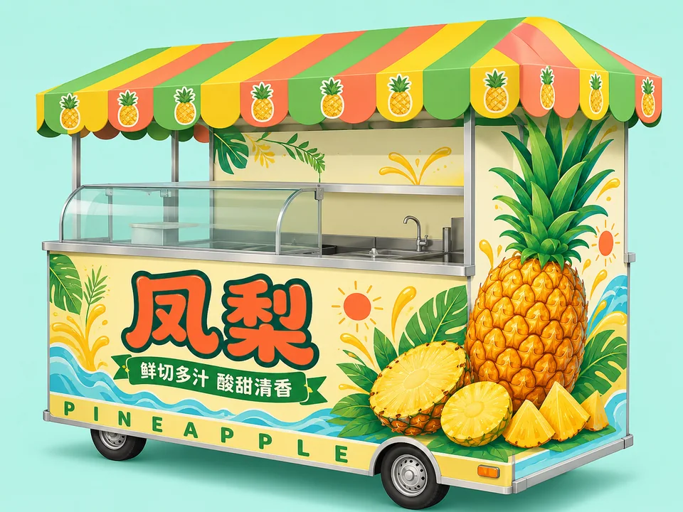 鲜甜多汁凤梨主题手推车车身包膜设计