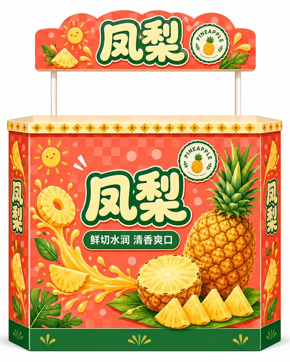活力珊瑚红凤梨主题试吃推广台设计