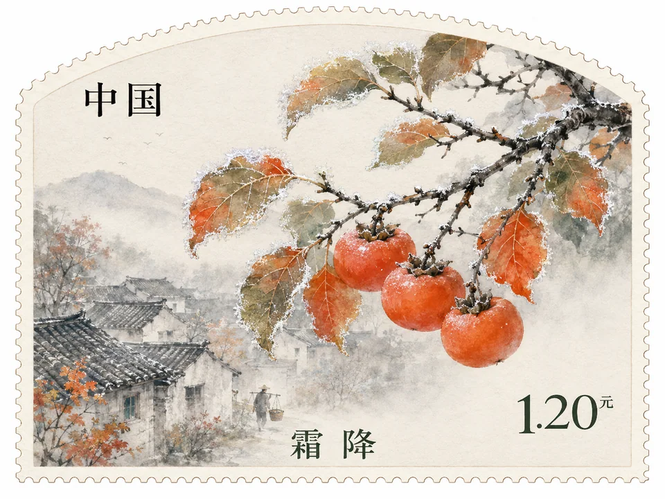霜降柿红:中国二十四节气系列原创拱顶邮票
