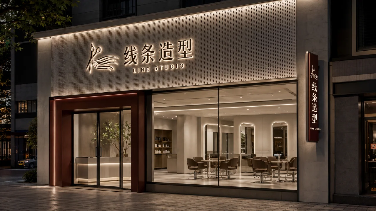 轻奢都市风格理发店门头设计