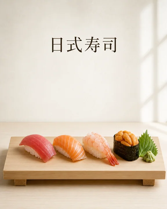 极简日式和食：桧木托盘上的寿司盛宴