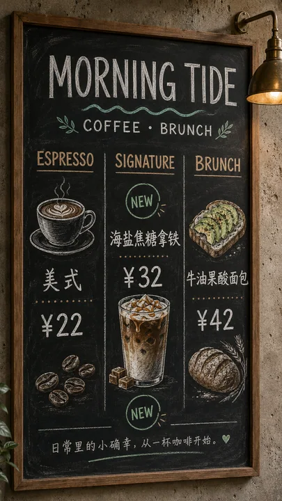 精致工业风手绘粉笔咖啡菜单设计
