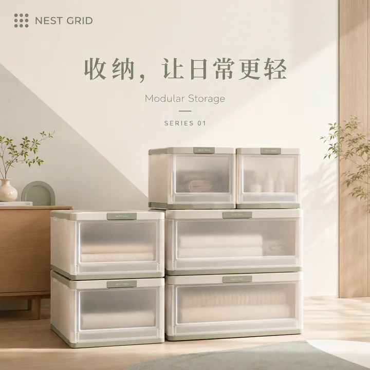 极简乐活收纳模块化品牌主视觉方图