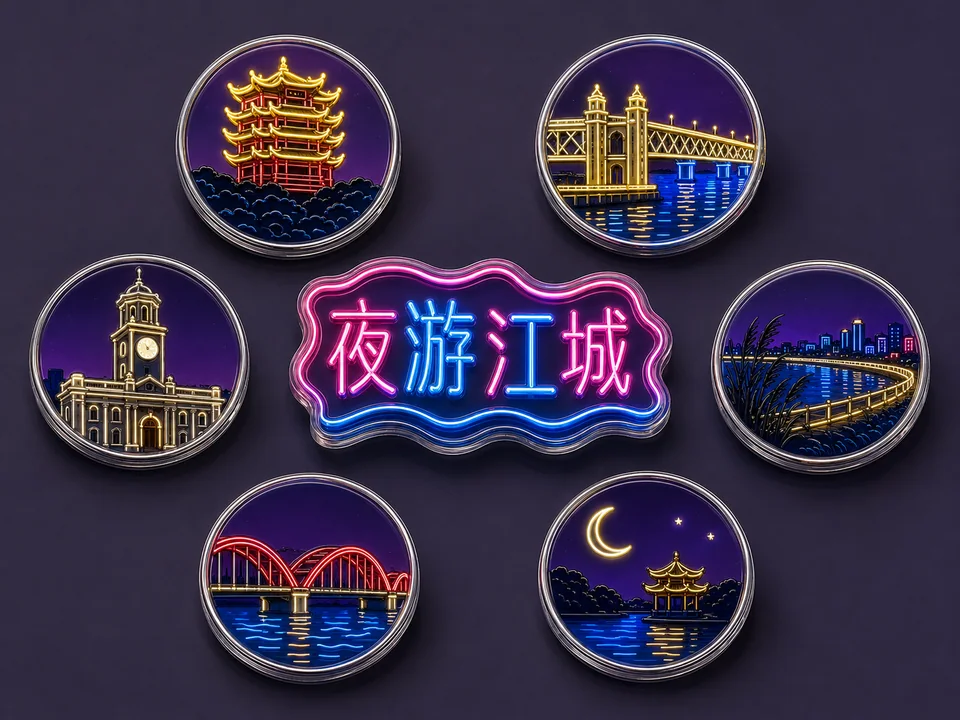 武汉夜游地标霓虹浮雕亚克力冰箱贴