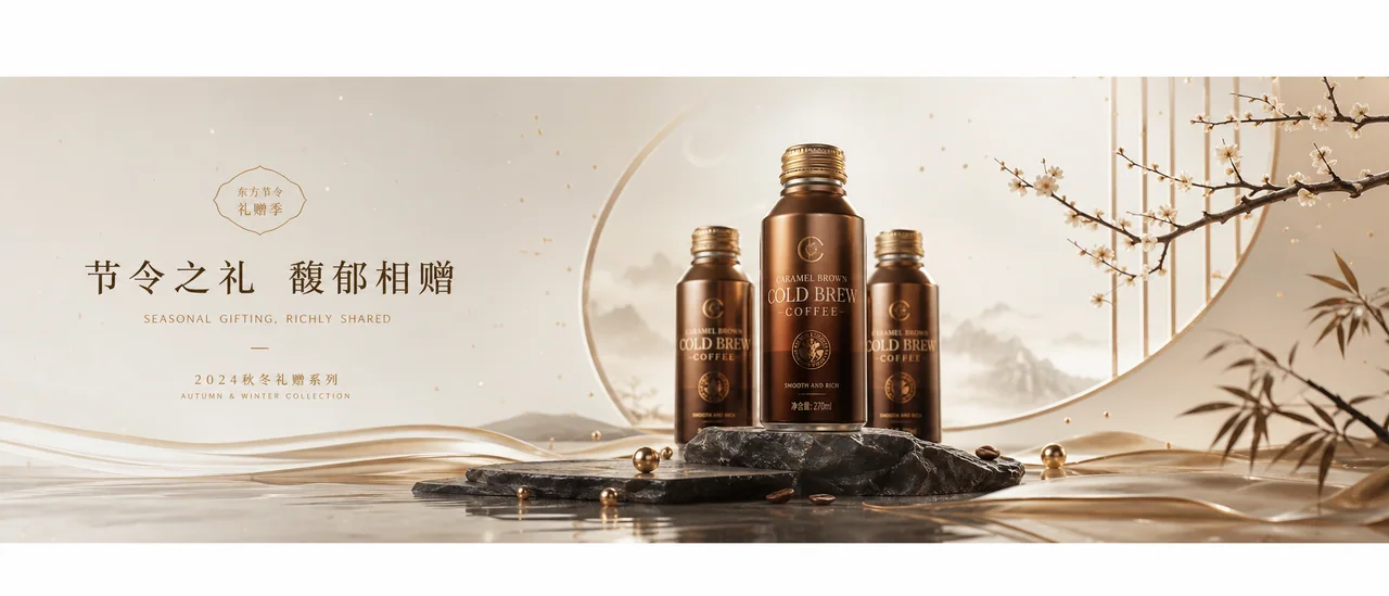 东方留白意境：高端咖啡品牌21:9节令KV