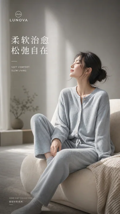 极简高质感居家针织套装品牌开屏海报