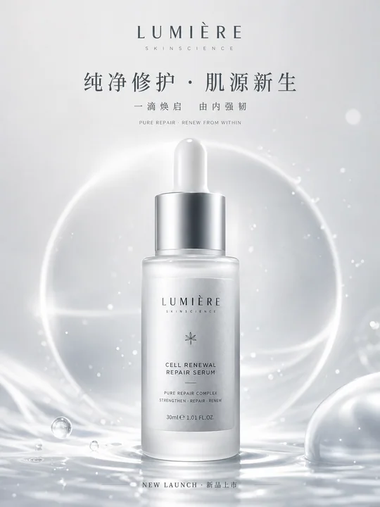 纯净修护高端精华品牌视觉KV海报