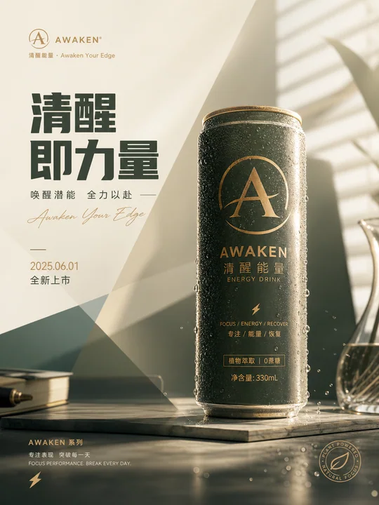 晨光微露中的高奢功能饮料品牌海报