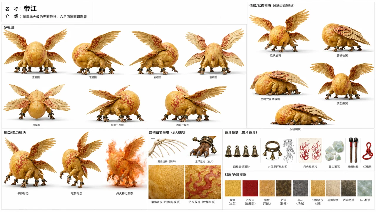 山海经神兽帝江影视级生物资产设定图