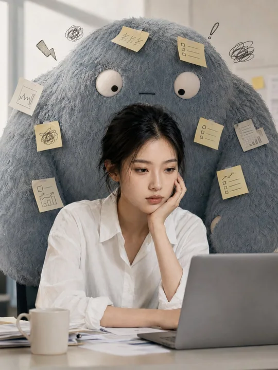 职场女性与焦虑怪兽创意摄影