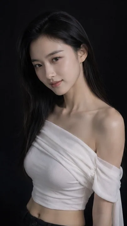 东亚女性黑背影棚电影感人像