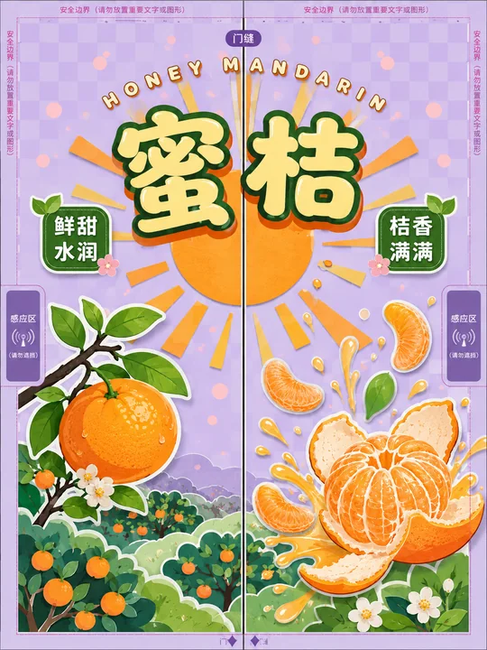 蜜桔主题可爱Q版剪纸风电梯门贴设计