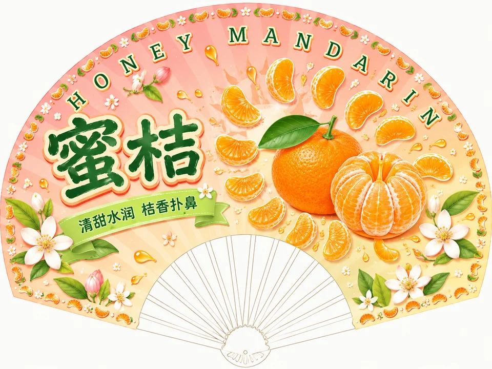 蜜桔清甜水润Q版剪纸风折扇设计