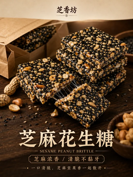 芝香坊高端传统黑芝麻花生糖商业摄影海报