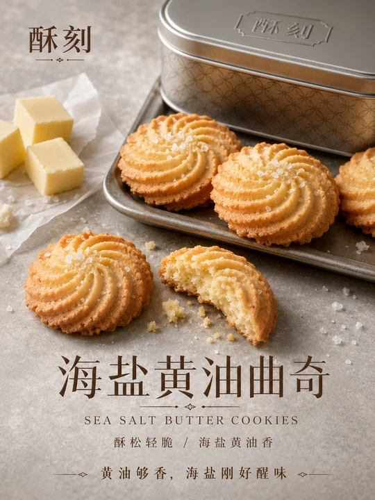 极致酥松：海盐黄油曲奇商业海报设计