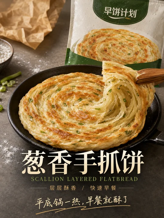 层层酥脆葱香手抓饼商业海报