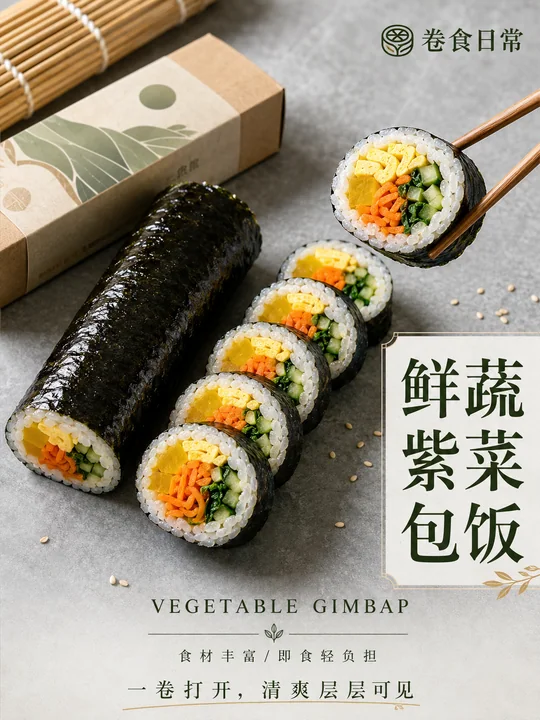 高级感鲜蔬紫菜包饭商业摄影海报