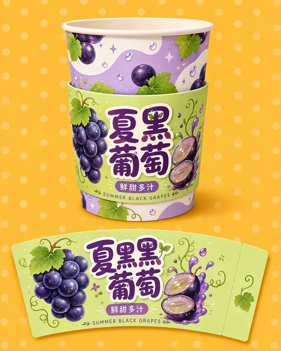盛夏夏黑葡萄主题清新高饱和Q版包装设计