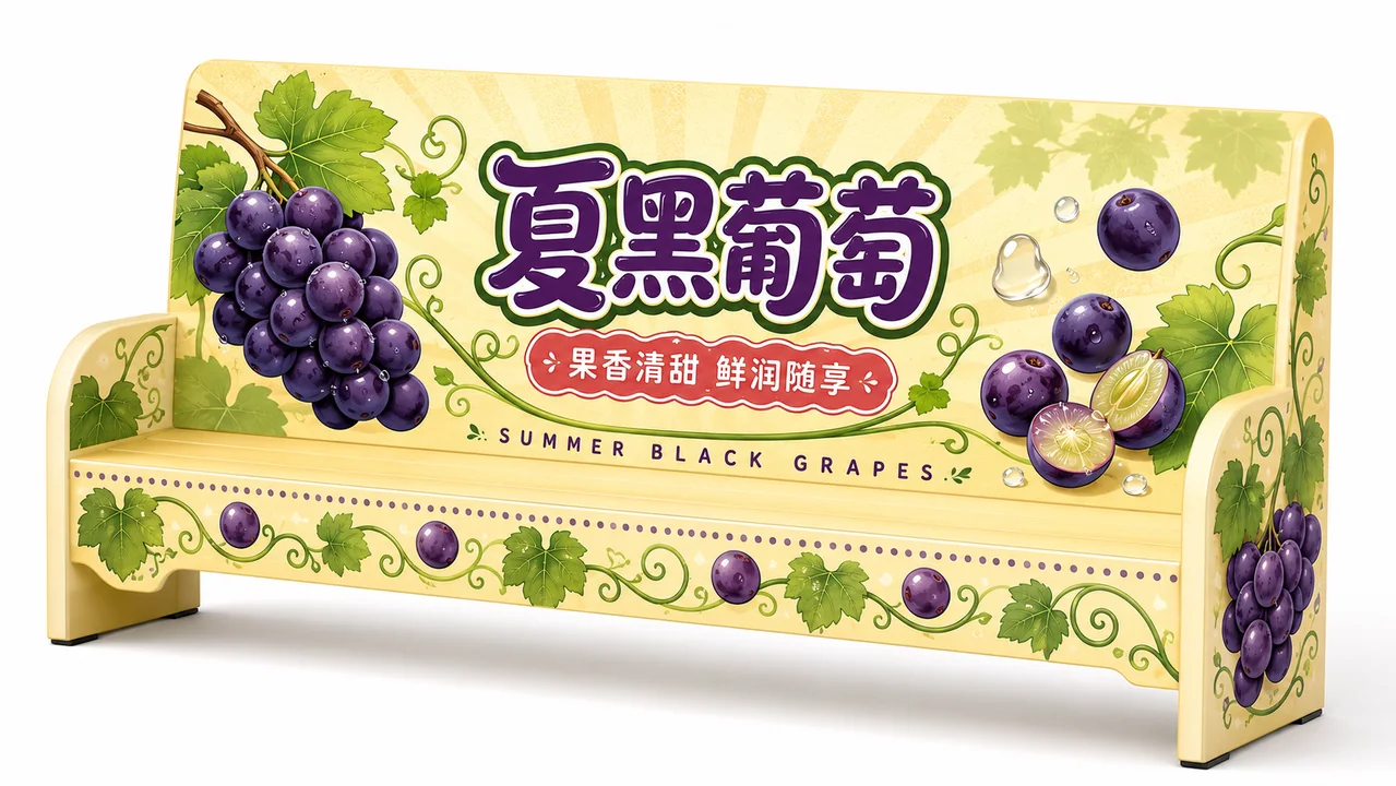 仲夏黑葡萄主题Q版矢量公共长椅设计