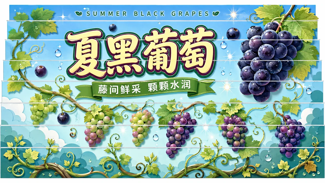 梦幻夏黑葡萄阶梯立体剪纸插画设计