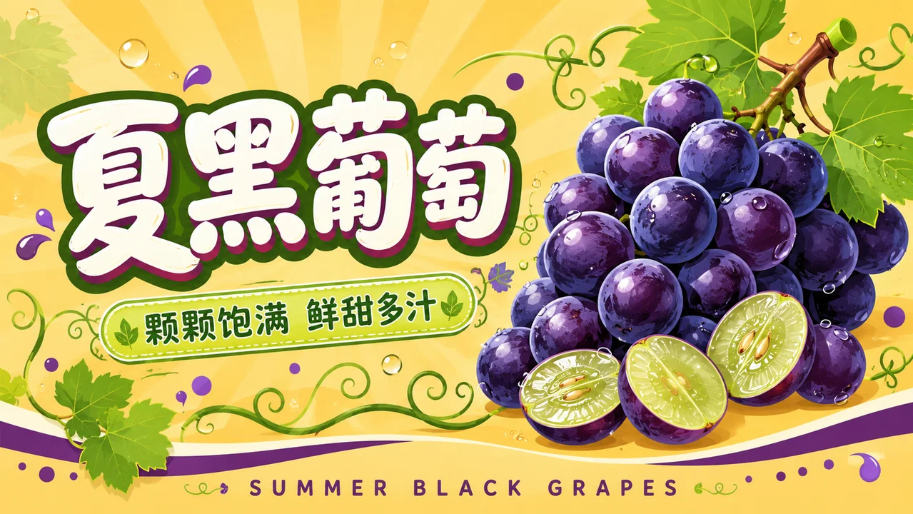 鲜甜多汁夏黑葡萄户外大屏视觉海报