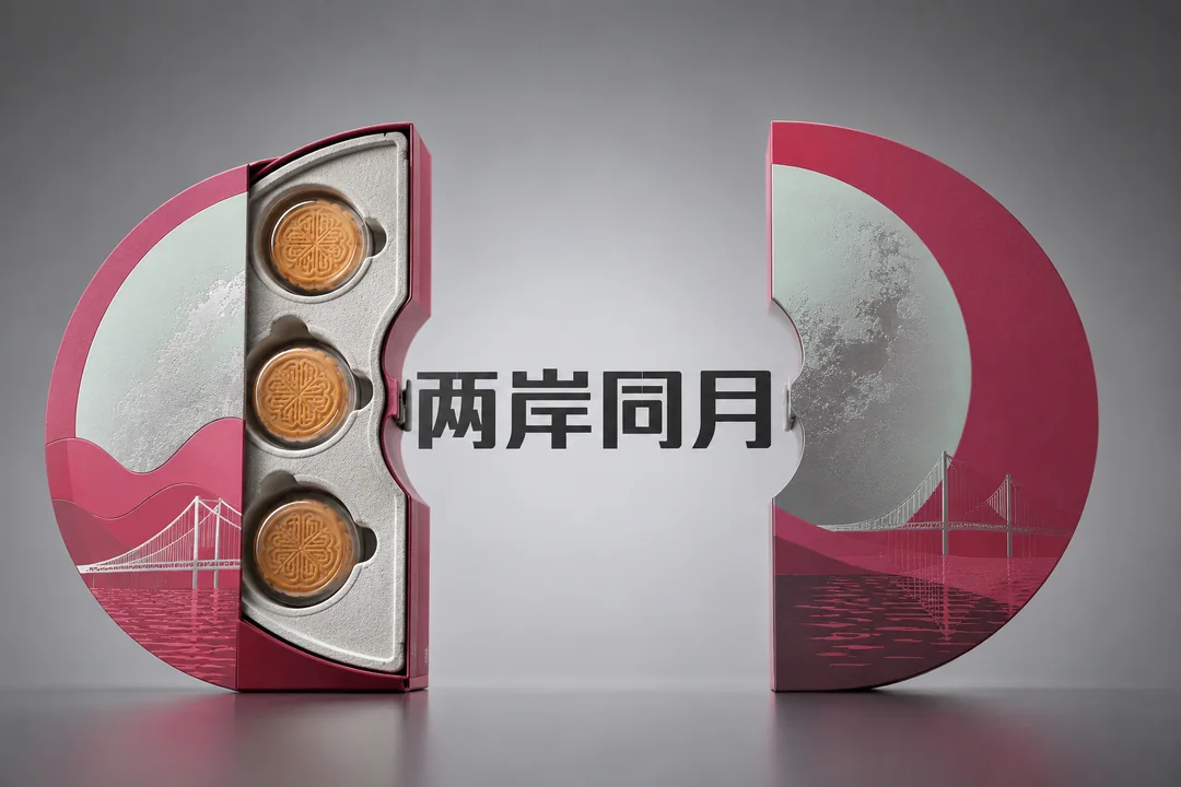 两岸同月：极简主义半月拼合礼盒设计