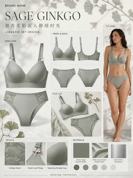 银杏系列鼠尾草绿静奢风内衣设计提案