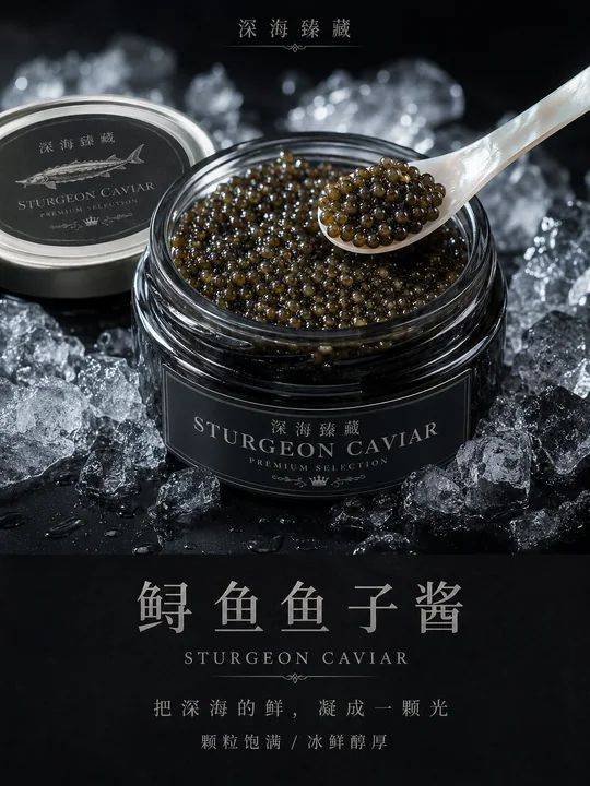 极尽奢华黑珍珠鲟鱼鱼子酱商业海报