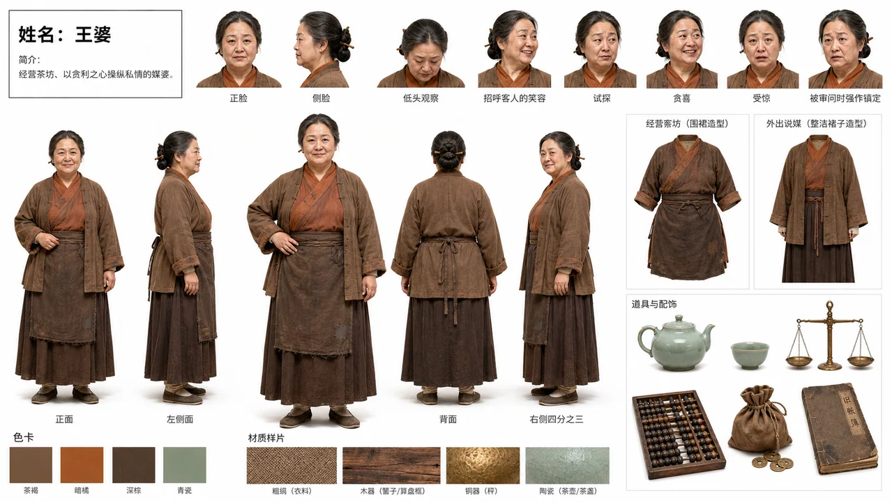 北宋市井媒婆王婆影视角色全方位设定板